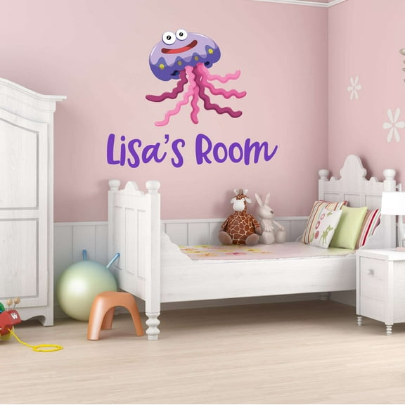 Jellyfish Personalized Treasure Chest Gold Coins Neckles Fish Dream Big Little Octopus Statfish Princess Queen Sweet Dreams Bedtime Unicorn Holiday Decorating Wall Decal Sticker - Size: 20 In X 16 In