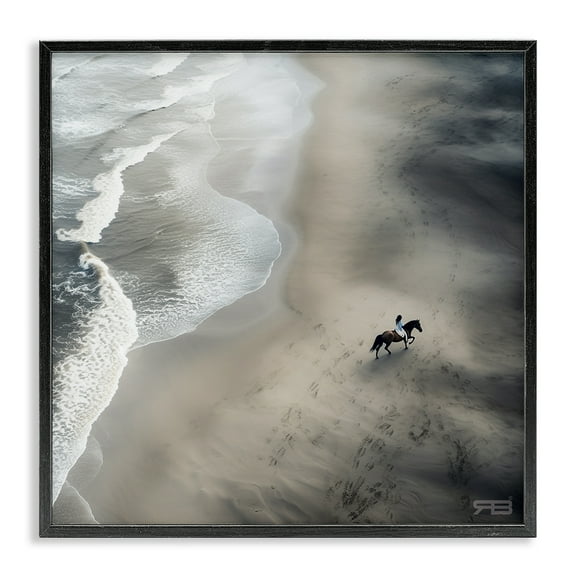 Stupell Industries Aerial Beach View Horse Nautical & Beach Painting Black Framed Art Print Wall Art, 12 x 12
