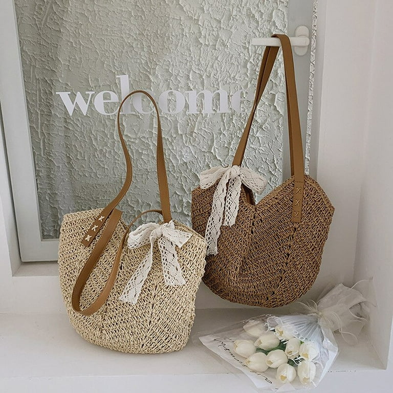CoCopeaunt Summer Mini Straw Bag for Women New Weaving Scarf