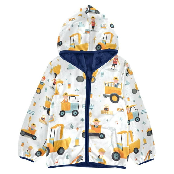 ALAZA Toddler Polar Fleece Jacket Cartoon Truck Excavator Engineer Kids Hooded Warm Coats Outerwear 5T