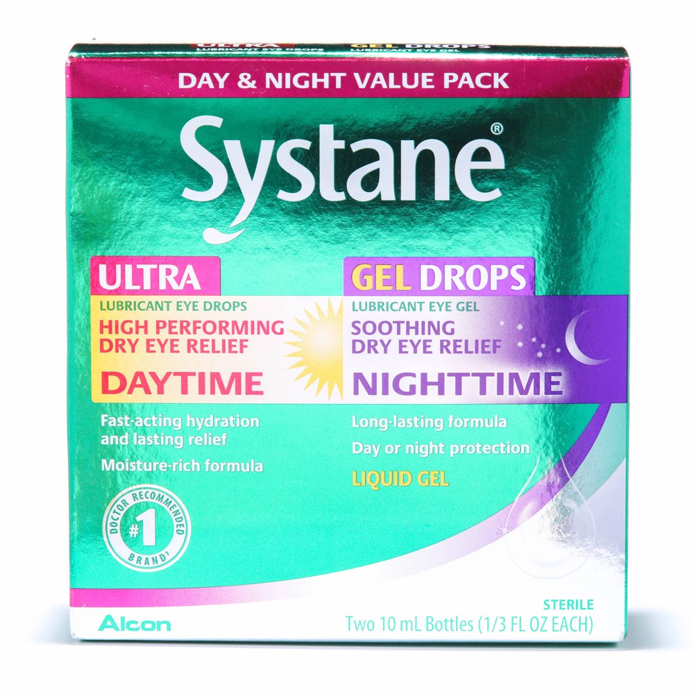 Systane Ultra Day & Night Gel Drops for Dry Eyes Symptoms, 2 x 10 ml