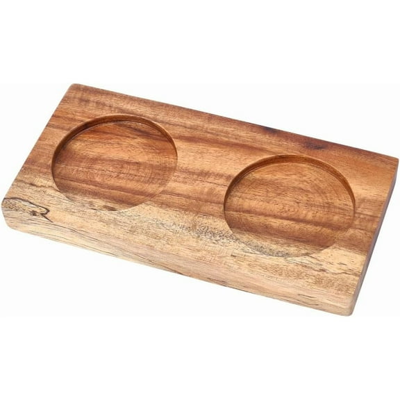 Burlywood Wooden Double Pepper Mills Holder Wood Salt and Pepper Mill Tray Shakers Salt Grinder Rest 2.2 Inch Inner Dia Tray