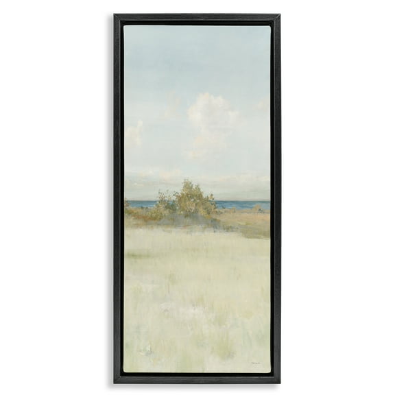 Stupell Industries Vegetation on Beach Landscape Painting Black Floater Framed Canvas Art Print Wall Art, 11 x 25