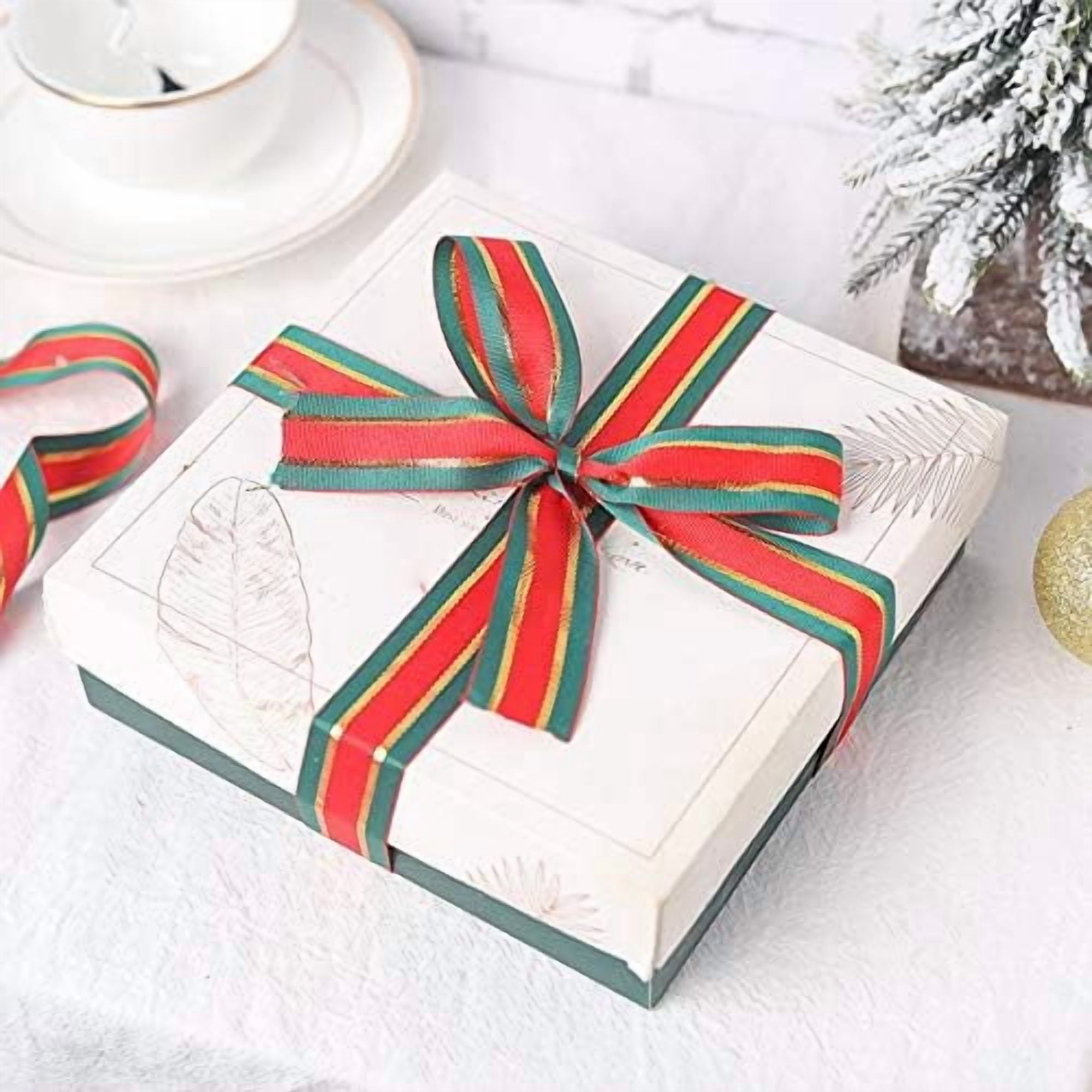 Christmas Checkered Plaid Ribbon 25 Yard Each Roll 100% Polyester Woven Edge Gingham Ribbon for Christmas Crafts, Gift Wrapping Red/Green/Gold (1 Inch(25mm))