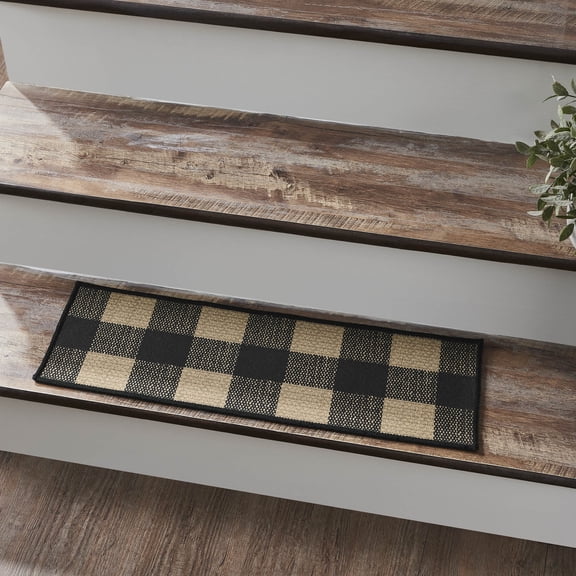 VHC Brands Country Style Stair Tread, Black Check, 8.5 x 27 inch