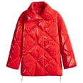 thumbnail image 4 of jtjvou Womens Fall Winter Warm Coats Solid Puffy Bread Jacket Shiny Lapel Down Puffer Jackets Casual Padded Coat Red M, 4 of 9