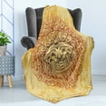 thumbnail image 4 of Safari Soft Flannel Fleece Blanket, Zodiac Lion Baroque Motifs on Grunge Aged Background Pride Sign Astrology Theme, Cozy Plush for Indoor and Outdoor Use, 50" x 60", Yellow Orange, by Ambesonne, 4 of 5