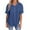 Blue, variant on WREESH Women's Linen Button Down Shirt Short Sleeve V Neck Casual Solid Loose Summer Tunic Tops