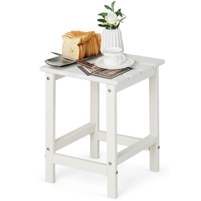 Costway 14" Patio Adirondack Side End Table HDPE Square Weather Resistant Garden White