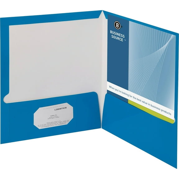 Business Source Letter Pocket Folder - 8 1/2" x 11" - 100 Sheet Capacity - 2 Internal Pocket(s) - Blue - 25 / Box | Bundle of 5