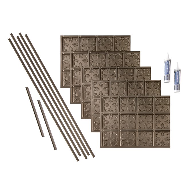 FASÄDE Traditional Style 10 Decorative Vinyl Backsplash 15 sq ft Kit in Argent Bronze