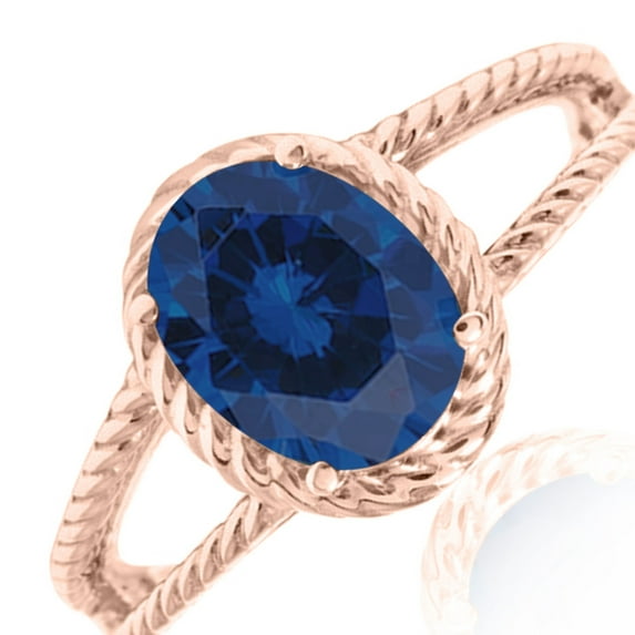 AoneJewelry 1.25 Carat Created Sapphire Oval Shape Ring In 10K Solid Rose, White & Yellow Gold