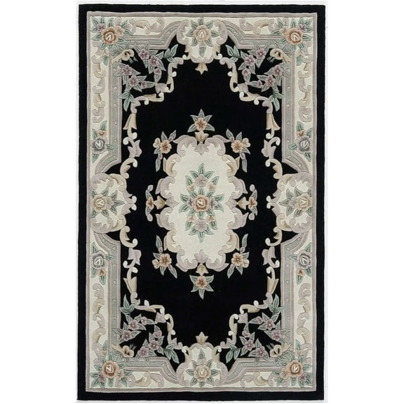 Hand-Tufted Floral Wool Area Rug | 100% New Zealand Wool Carpet for Living Room, Bedroom, and Home Décor (Black)_8X10