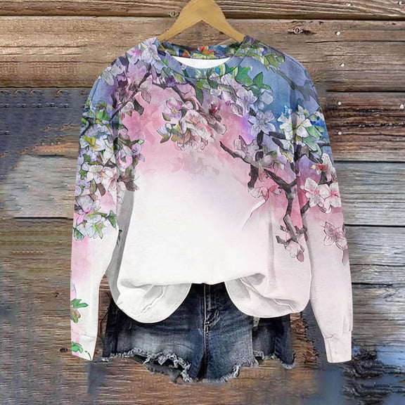 Spring Tops for Women Clothes under $5.00 Fashion Women's Casual Long Sleeve Round Neck Ladies Sweatshirt Tops Blouse(Multi-color,L)