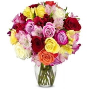 From You Flowers - Premium Bright & Sunny Multicolor Roses with Free Vase (Fresh Flowers)