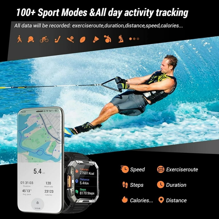 Militaire smartwatch voor heren (oproepen aannemen/beantwoorden