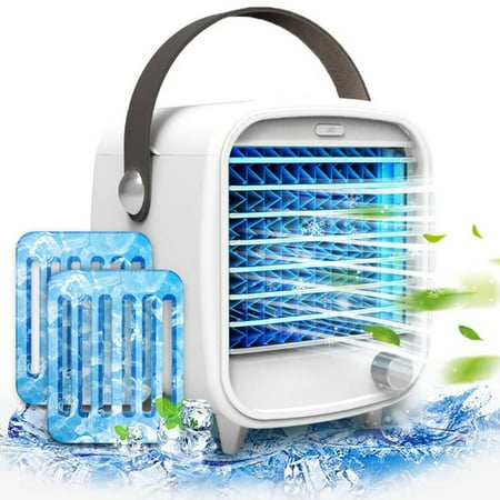 

Cre-Heaven Mini Portable Cooling Bladeless Fan Room Small Air Conditioner Quiet Personal Air Cooler with Blue LED&Handle