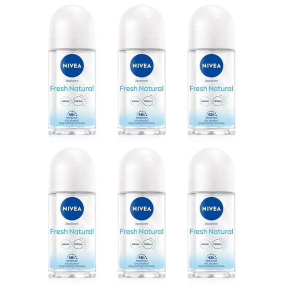 Nivea Fresh Natural Infini-Fresh Roll-On Deodorant Antibacterial 48 Hr.50ml 6-Pk