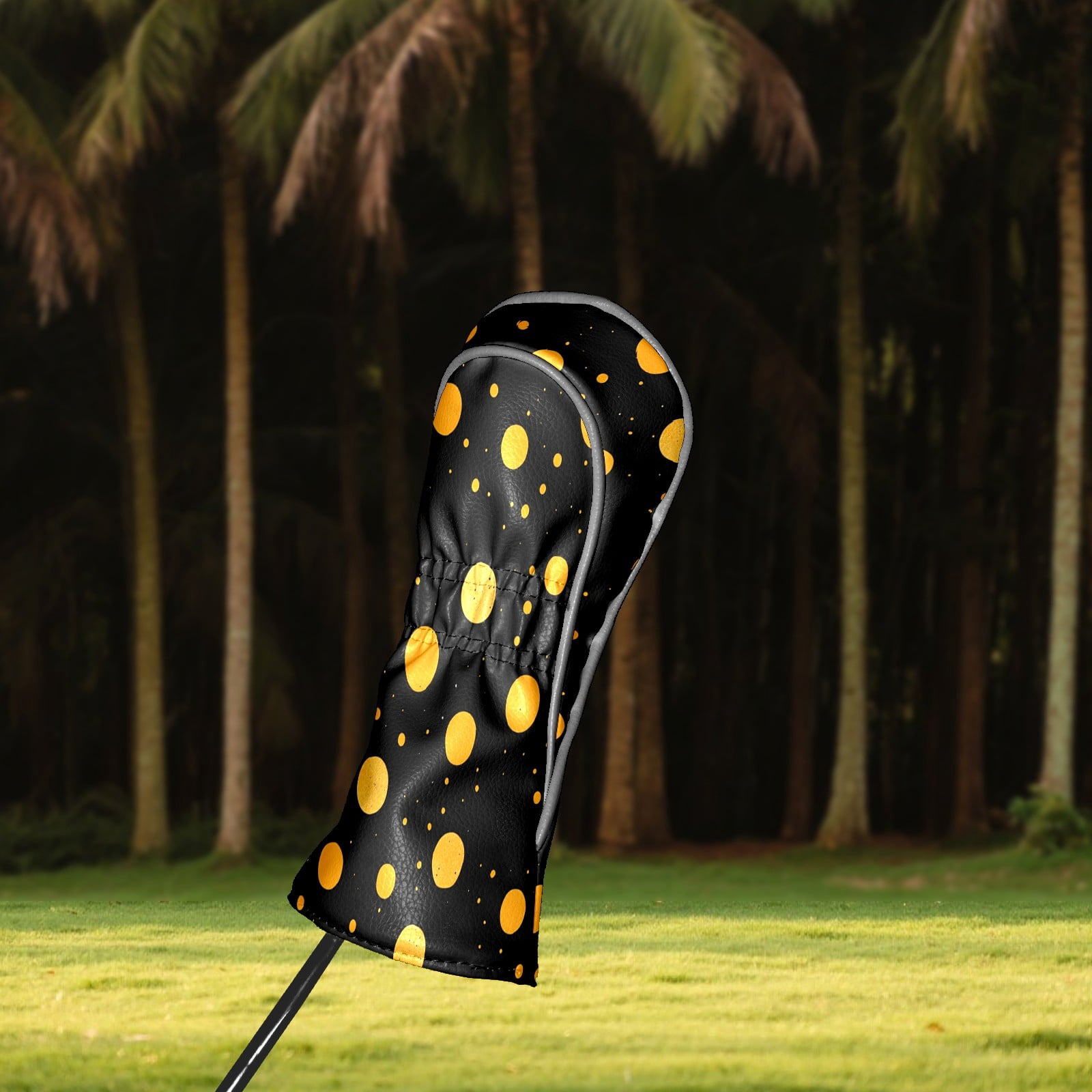 Golf Club Covers PU Leather Waterproof Head Covers for Fairway Woods Hybrids Yellow Polka Dots