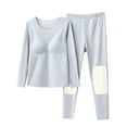 thumbnail image 3 of Nfurl Womens Cotton Pajamas Sets Soft Long Sleeve Built in Bras Sleepwear and Pants with Knee Pad Petite Loungewear Ladies 2pcs Pjs Sets Gray XXXL, 3 of 4
