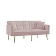 thumbnail image 2 of Twin Futon Sleeper Sofa,Velvet Upholstery Convertible Sofa Bed with Gold Metal Legs Adjusting Backrest Futon for Small Spaces, 2 of 6