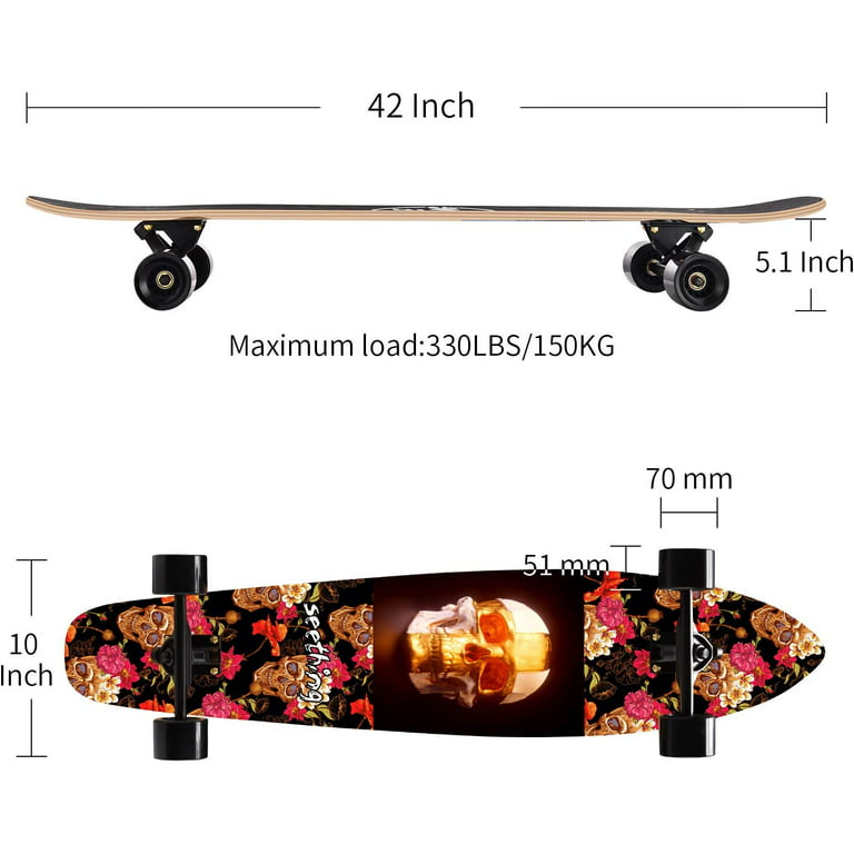 42 Inch Longboard Skateboard Complete Cruiser Pintail,The Original Artisan  Maple Skateboard Cruiser Pintail for Cruising, Carving, Free-Style and