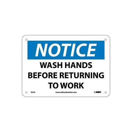 UPC: 0887481074405 | National Marker Notice Signs; Wash Hands Before Returning To Work 7X10 .040 Aluminum N43A