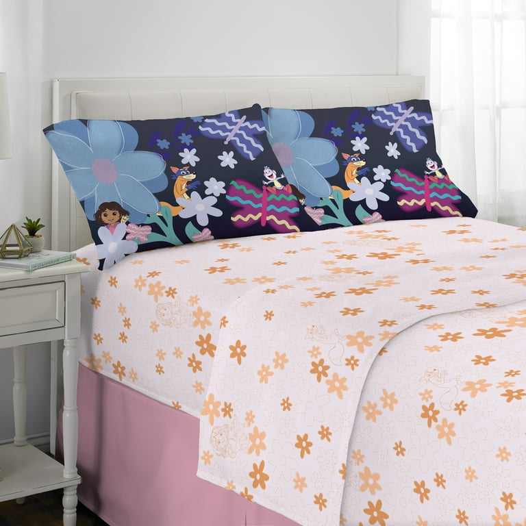 Dora Kids 4 Piece Pink Orange Floral Sheet Set, Full - Walmart.com