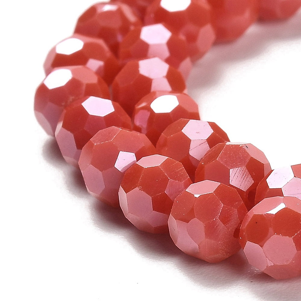 Electroplate Opaque Glass Beads Strands Faceted(32 Facets) Pearl Luster Plated Round FireBrick 6mm Hole: 1mm about 98~100pcs/strand 20.39~20.59 inch(51.8~52.3cm)