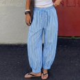 thumbnail image 6 of Womens Baggy Pleated Harem Pants Summer Elastic High Waisted Wide Leg Balloon Cotton Lounge Pants S, 6 of 7