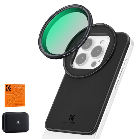 K&F CONCEPT 6.1 inch Magnetic Lens Filter Mount Adapter with 67mm Variable ND2-32 Filter, Compatible with iPhone 16/15/14/13/12, 16/15/14/13/12 Pro