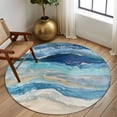 thumbnail image 3 of Blue Coastal Large Area Rugs for Bedroom Living Room, Soft Non Slip Carpet Bedside Rug, Summer Beach Nautical Abstract Art Round Floor Cover Kitchen Accent Rug 8' for Dining Room/Office, 3 of 9