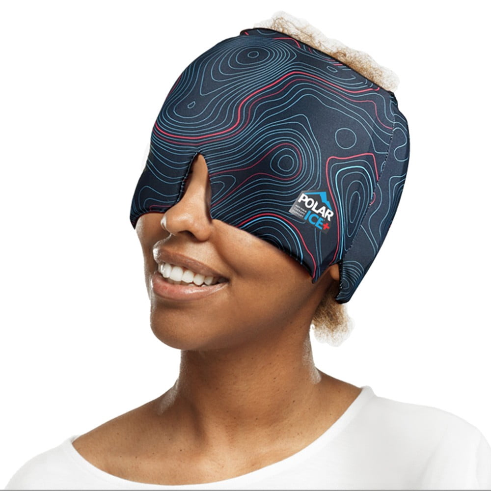 Brownmed Polar Ice - Hot/Cold Relief Cap with Soft Gel Lining & Movable Eye Cover – 360 Degrees Therapy for Migraine, Headache, Stress Relief