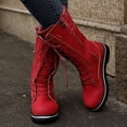 thumbnail image 5 of Mid Calf Lace-up Long Boots Women Flat Heels Round Toe Denim Cowboy Boots With Side Zipper Western Boots Fashion Autumn Winter Shoes, 5 of 7