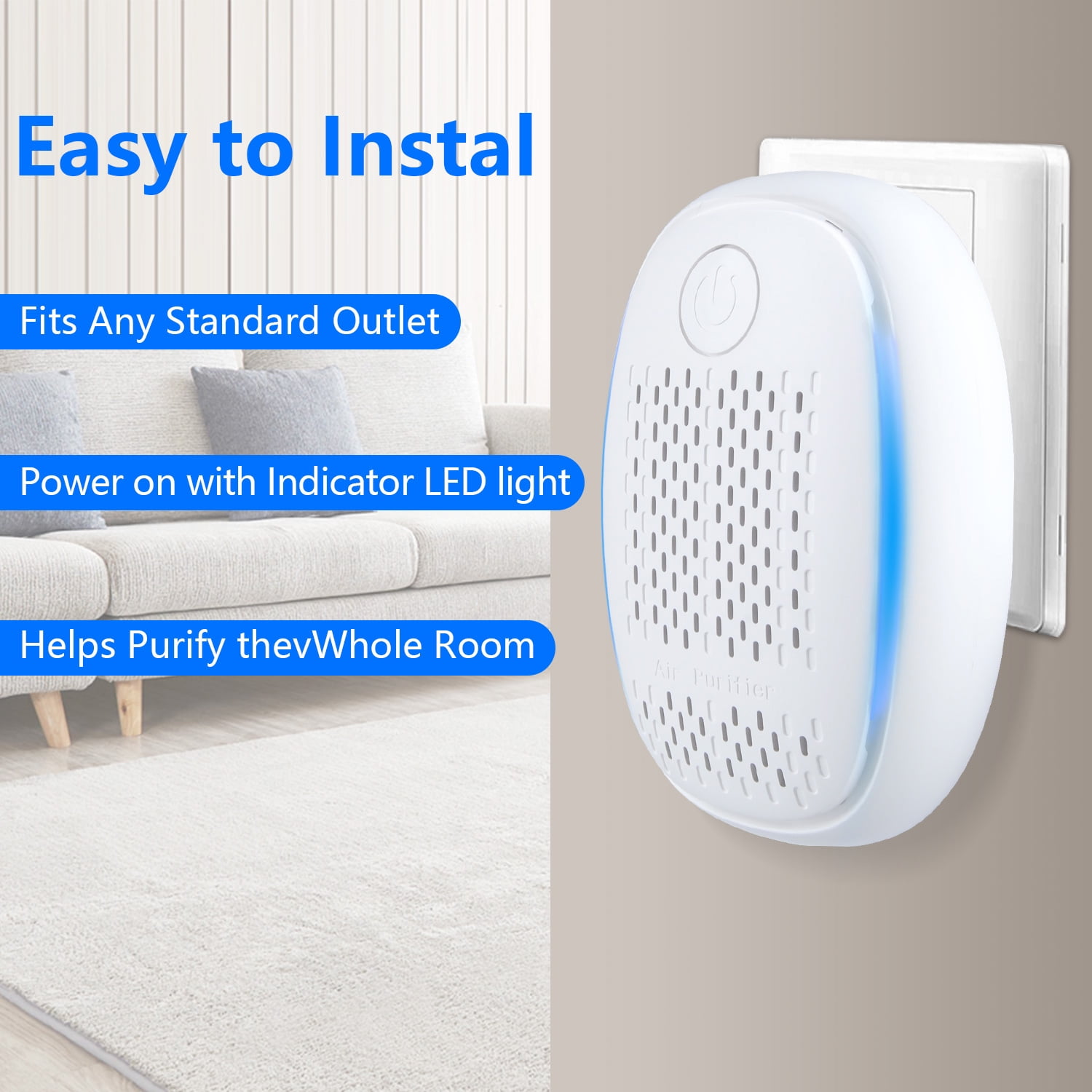 Plug in Air Purifiers for Allergies and Asthma,Gonrair Air Purifier for Home,Bedroom Dust,Pets,Mold,Office,Small Room,Portable Mini Air Purifier Plug in for Wall