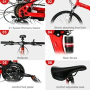 Ktaxon Folding 21 Shimano Speed 26 Wheel Riding Mountain Bike, Steel Frame Trail Road Bicycle, for Men and Women, Red