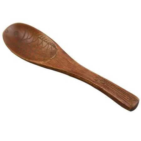 

EVEXPLO Japanese Style Fish Shaped Wood Spoon Hand Carved Texture Scoop for Soup Rice Paddle Kitchen Utensil Dinnerware Wooden Tableware