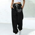 thumbnail image 2 of miqiqism Clearance Womens Heart Joggy Sweatpant Fashion High Waisted Pants Casual Drawstring Athletic Sport Cinch Bottom Lightweight Trousers for Valentines,02_Black,Large, 2 of 4
