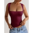 thumbnail image 5 of Women'S Square Neck Sleeveless Crop Tops 2025 Cute Double Layer Seamless Slim Fit Y2k Tank Tops Wine Red L, 5 of 8