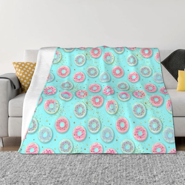 Balery Colorful Sweet Donuts Manta de Franela con Dibujo, Lujo Ultra Suave y Cálido, Antipelusa y Resistente a las Arrugas para Cama, Sofá, Camping -50"x40"