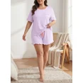 thumbnail image 3 of Cueply Women’s Plus Size Pajama Set Short Sleeve Top & Ruffle Shorts 2-Piece Sleepwear Soft Stretchy Loungewear with Elastic Waist, 3 of 7
