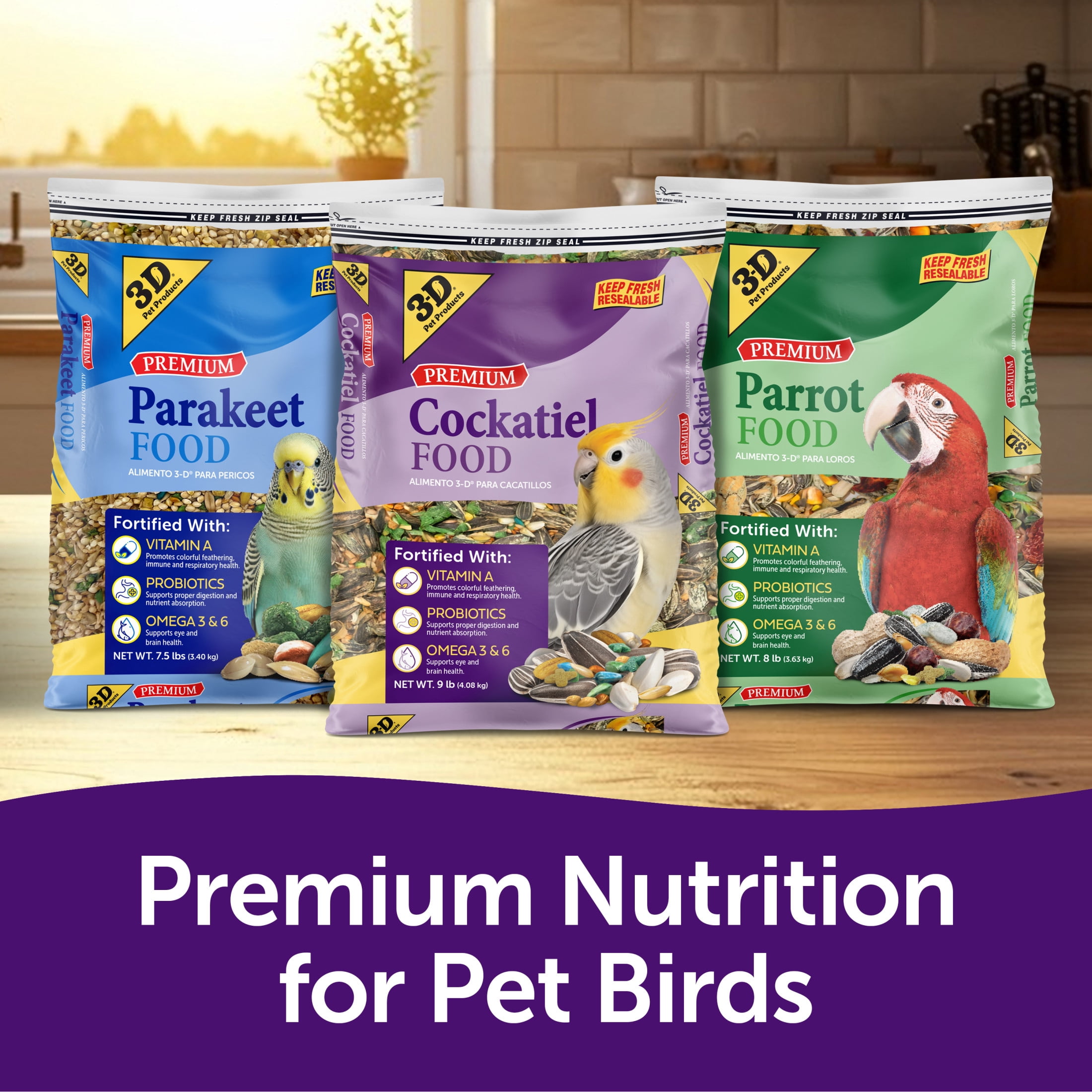 3-D Pet Products Premium Cockatiel Mix Bird Food Seeds, with Probiotics, 9 lb. Bag