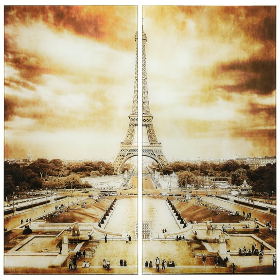 Empire Art Direct Eiffel Tower AB Frameless Free Floating Tempered Glass Panel Graphic Wall Art Set of 2, 72" x 36" x 0.2" each, Ready to Hang