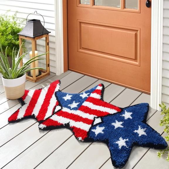 NANDIYNZHI patriotic decorations 4th Of July Star Doormat Patriotic Welcome Indoor Outdoor Rug Non Slip American Independence Day Floor Mats Microfiber Washable Carpet Red
