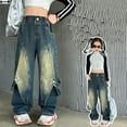thumbnail image 2 of Girls Sweatpants,Wide Leg Jeans Loose Fit Retro Style Comfort Denim Casual Trousers,Girls Pants,Z06 Blue,9-10 Years, 2 of 8