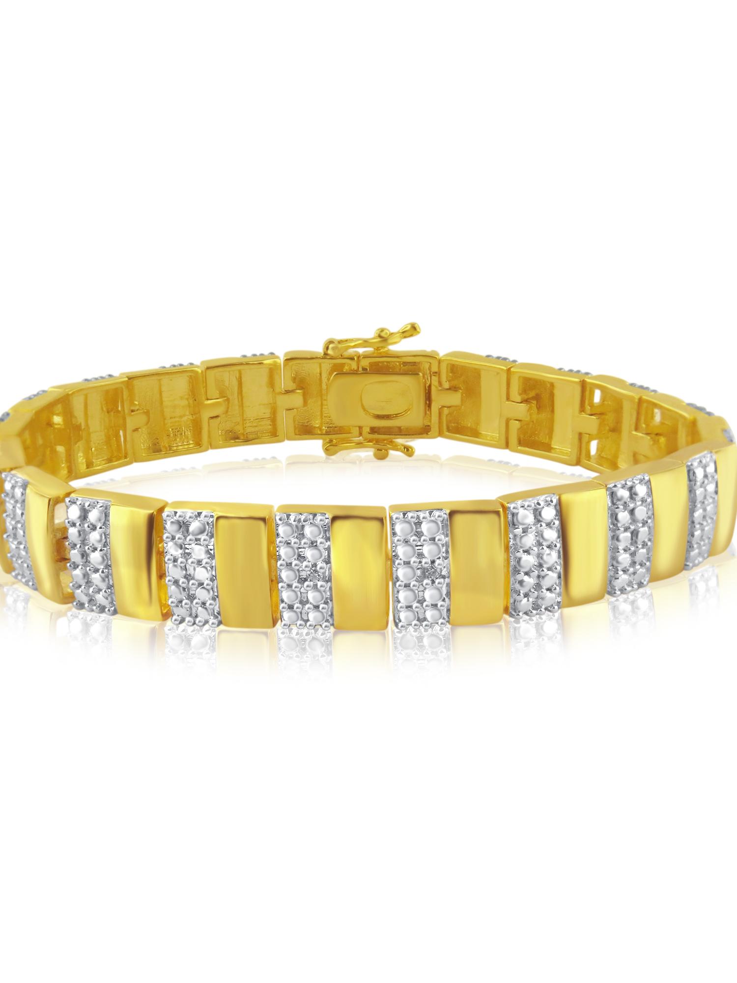 Men's Yellow Gold Finish Brass Bracelet with Genuine Diamonds 8.5" 10mm