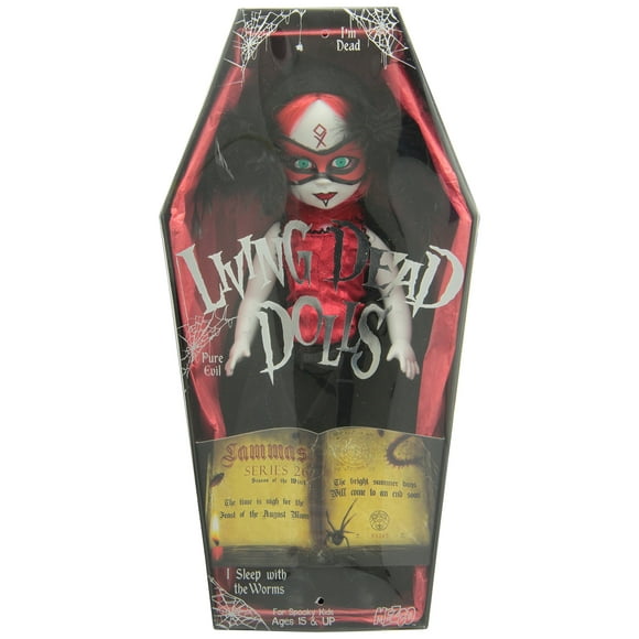 Mezco Toyz Living Dead Dolls Series 26 Lammas Action Figure with Ball Joint Neck, Real Cloth Clothing, Coffin Packaging, and Personal Death Certificate