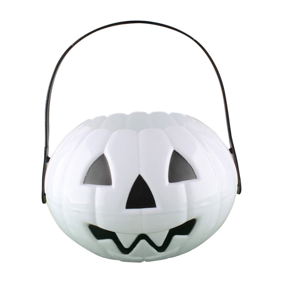 Halloween Pumpkin Bucket 8 X 5 Inch White Jack O Lantern Pail, Halloween Candy Bucket for Trick Or Treat, Halloween Party Favors for Student, Halloween Decor 1 Pack