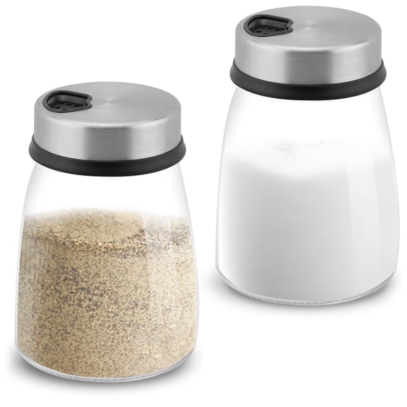 Salt and Pepper Shakers Set with Adjustable Pour Holes, 6 Oz (180 ml) Salt Shakers for Kitchen , Stainless Steel Seasoning Containers, Dispenser Spice Jars for Table (2 Piece)