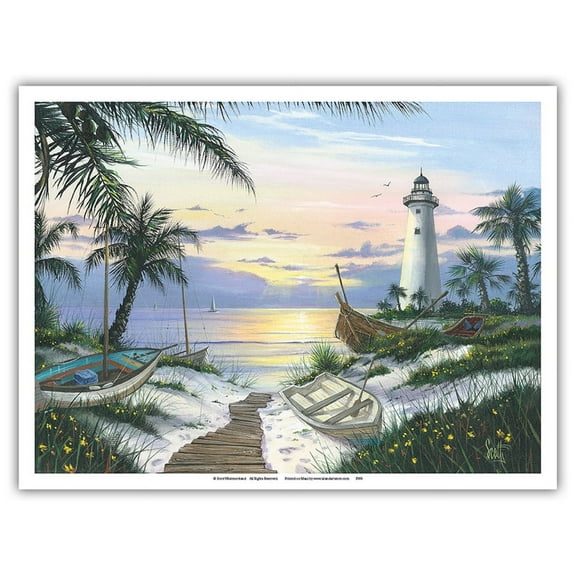 Lighthouse Landing - Serene Sunset - From an Original Color Painting by Scott Westmoreland - Master Art Print (Unframed) 9in x 12in